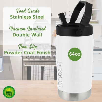 BRENTWOOD(R) GEOJUG G-1900CRM 64 oz Stainless Steel Vacuum-Insulated Jug with Spout Straw Lid, Cream
