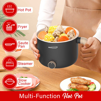 Brentwood HP-3170BK 1.5-Liter Black Electric Hot Pot with Ceramic Nonstick Coating