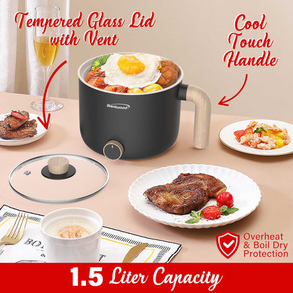 Brentwood HP-3170BK 1.5-Liter Black Electric Hot Pot with Ceramic Nonstick Coating