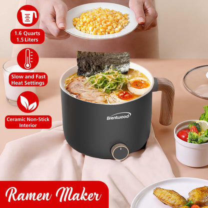 Brentwood HP-3170BK 1.5-Liter Black Electric Hot Pot with Ceramic Nonstick Coating