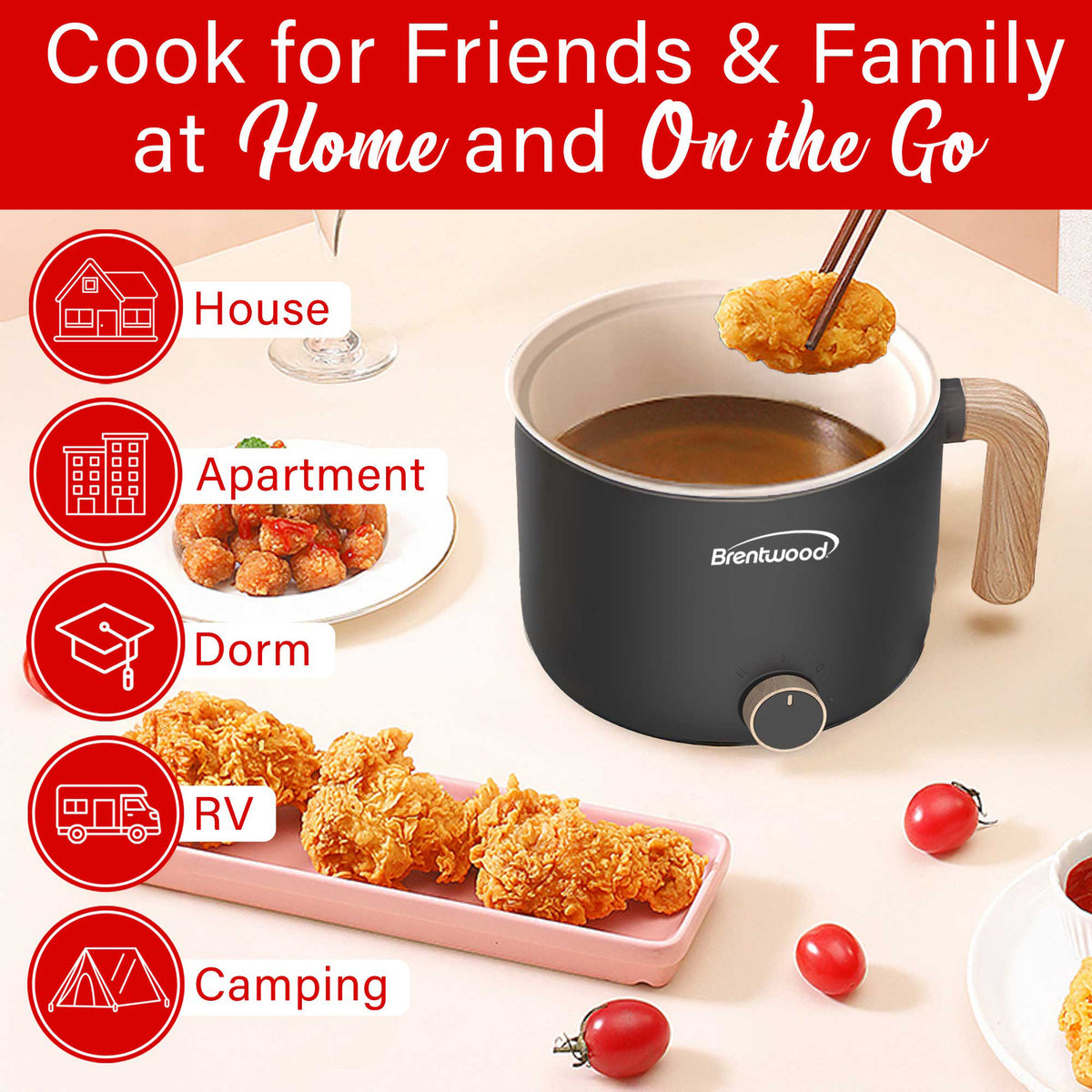 Brentwood HP-3170BK 1.5-Liter Black Electric Hot Pot with Ceramic Nonstick Coating