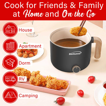 Brentwood HP-3170BK 1.5-Liter Black Electric Hot Pot with Ceramic Nonstick Coating