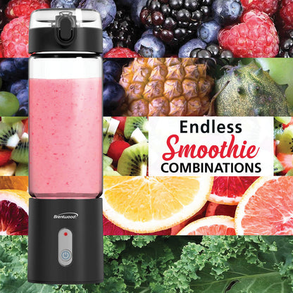 Brentwood RJB-100BK Portable USB Personal Blender, 17-Ounce Glass Jar, Black