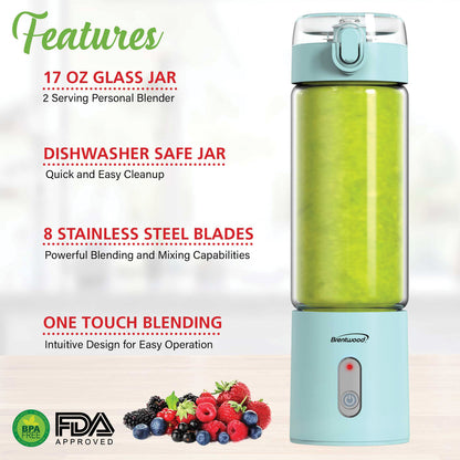 Brentwood RJB-100BL 17-Ounce Portable USB Blender, Blue