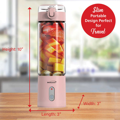 BRENTWOOD RJB-100PK 17-Ounce Portable USB Blender with Sports Lid, Pink