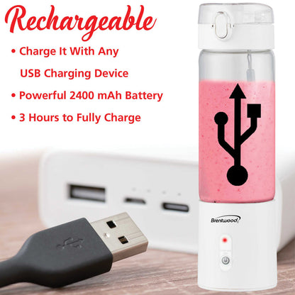 BRENTWOOD RJB-100W 17-Ounce Portable USB Personal Blender, White