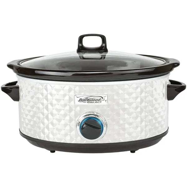 BRENTWOOD(R) SELECT 7 Quart White Slow Cooker with 270 Watts and Tempered Glass Lid