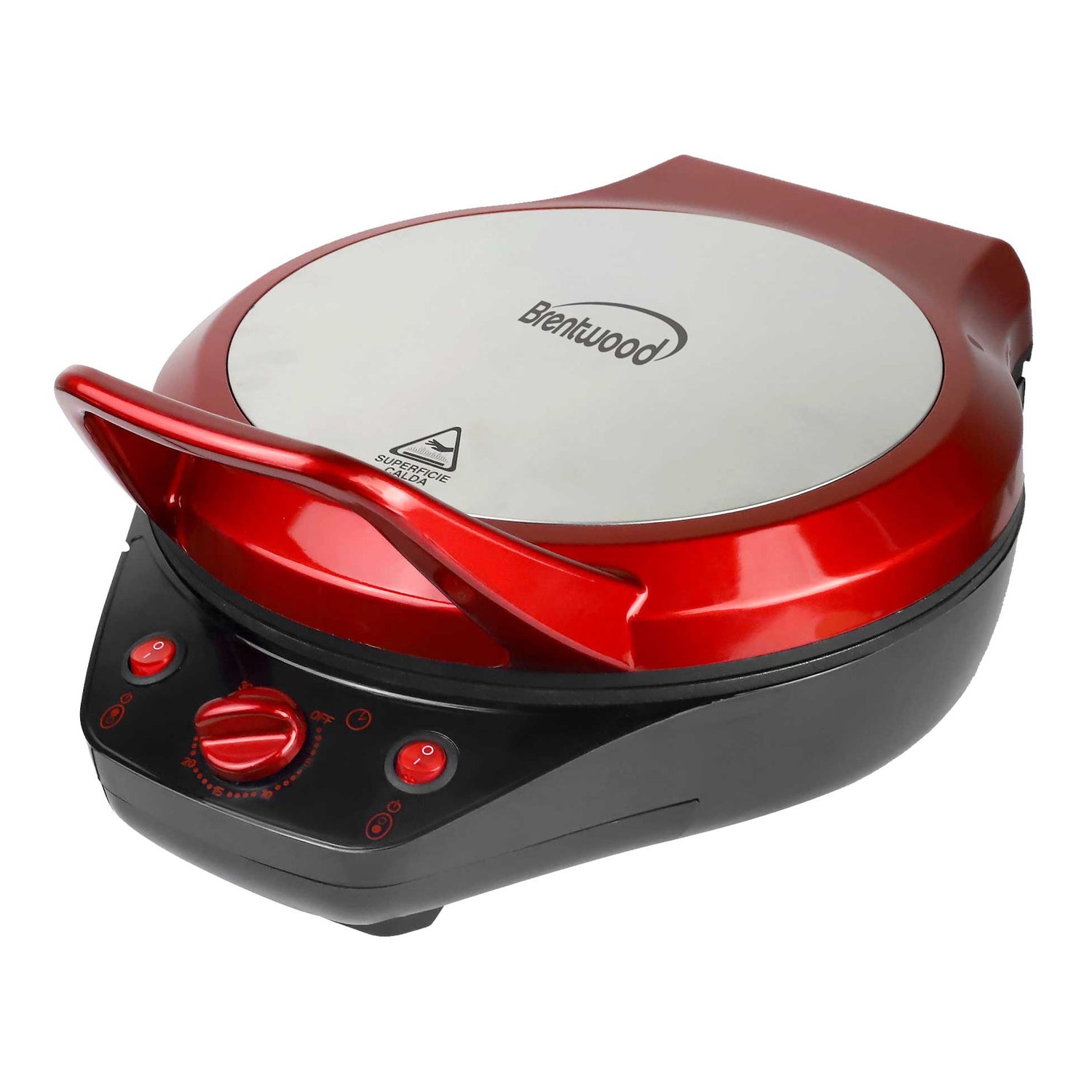 Brentwood TS-124R 12-Inch Non-Stick Pizza Maker with Dual-Heat Lid and 30-Minute Timer