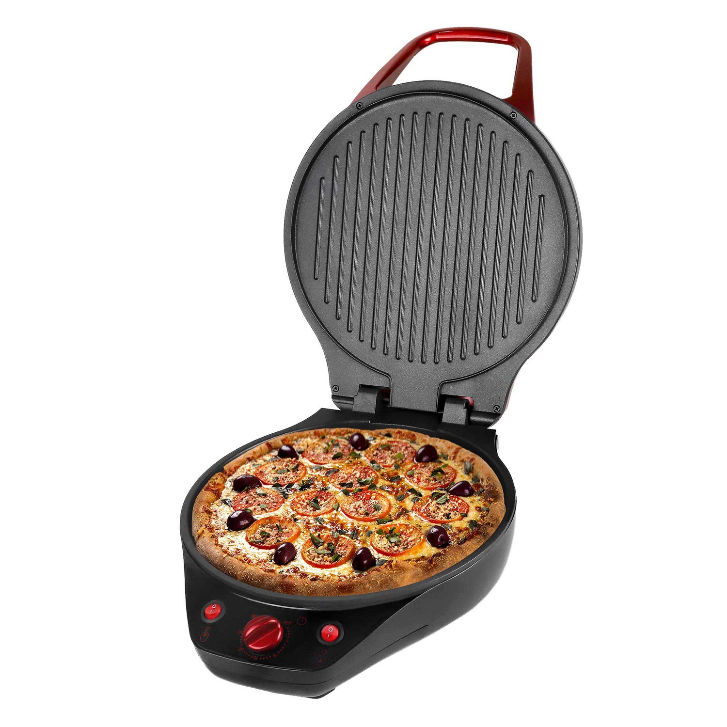 Brentwood TS-124R 12-Inch Non-Stick Pizza Maker with Dual-Heat Lid and 30-Minute Timer