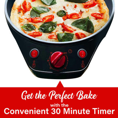 Brentwood TS-124R 12-Inch Non-Stick Pizza Maker with Dual-Heat Lid and 30-Minute Timer