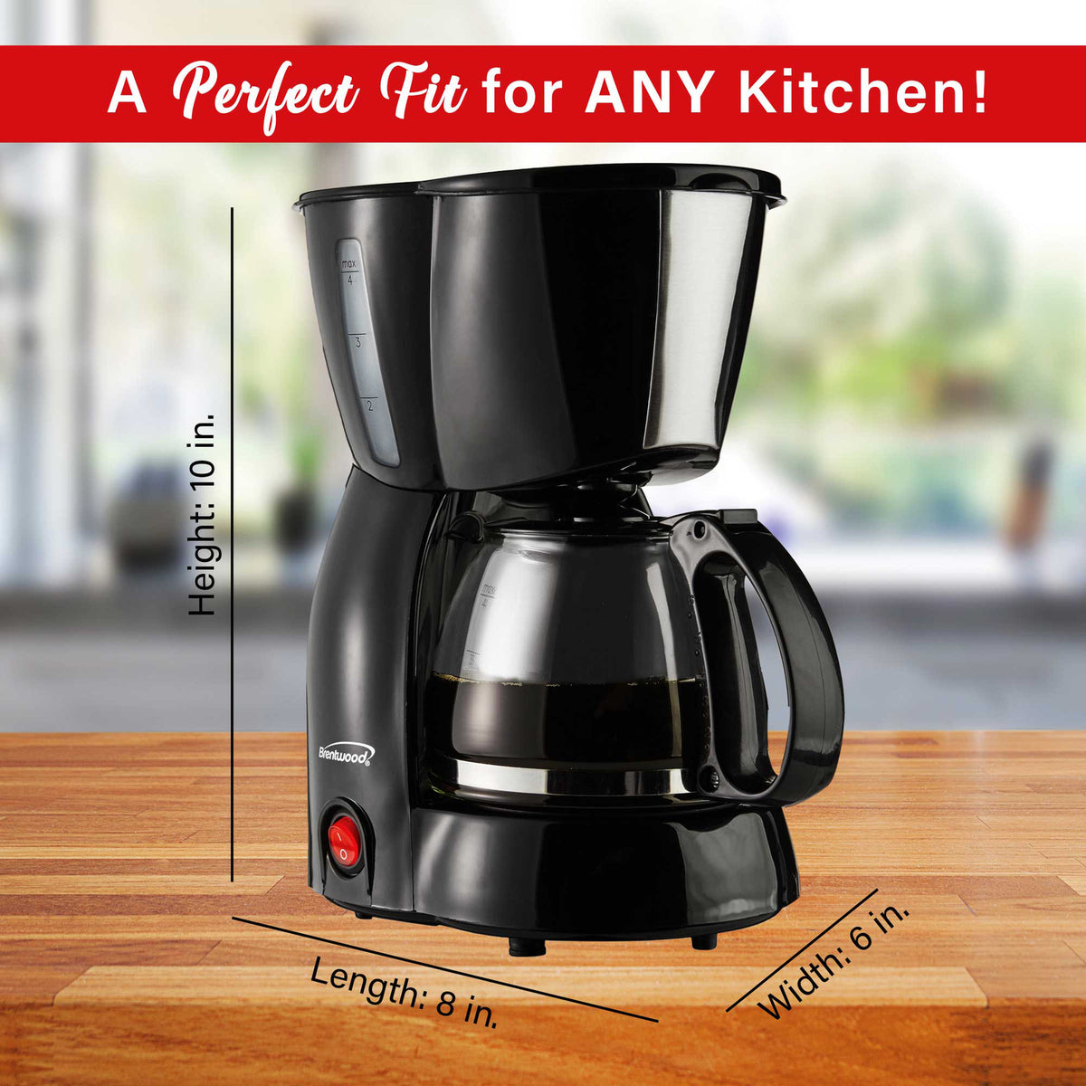 Brentwood TS-213BK 4-Cup Black Coffee Maker with Reusable Filter