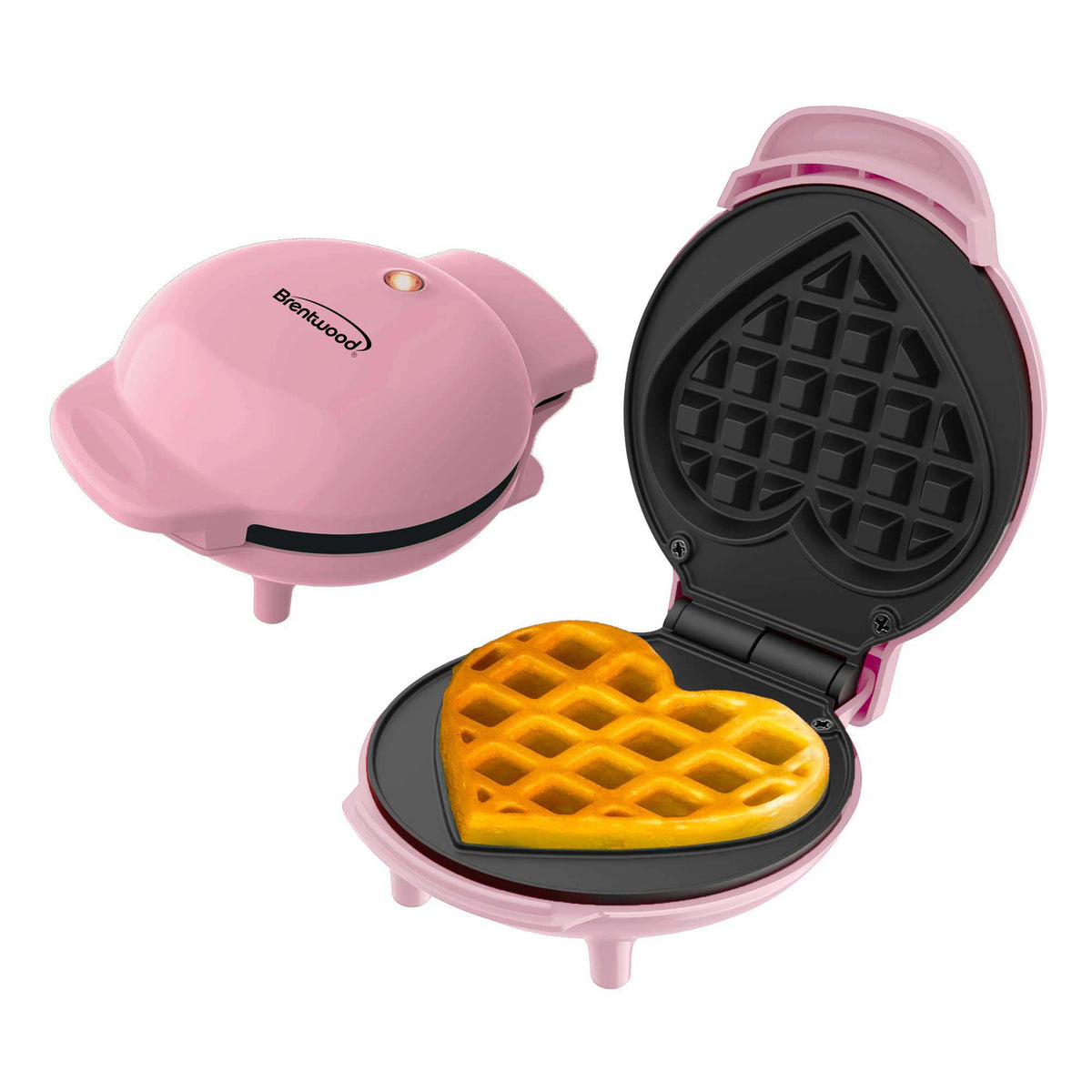 Brentwood TS-2144PK 4-Inch Heart-Shaped Mini Waffle Maker with Nonstick Plates and Cool-Touch Handle