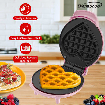 Brentwood TS-2144PK 4-Inch Heart-Shaped Mini Waffle Maker with Nonstick Plates and Cool-Touch Handle