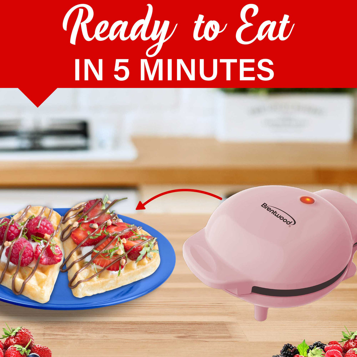 Brentwood TS-2144PK 4-Inch Heart-Shaped Mini Waffle Maker with Nonstick Plates and Cool-Touch Handle