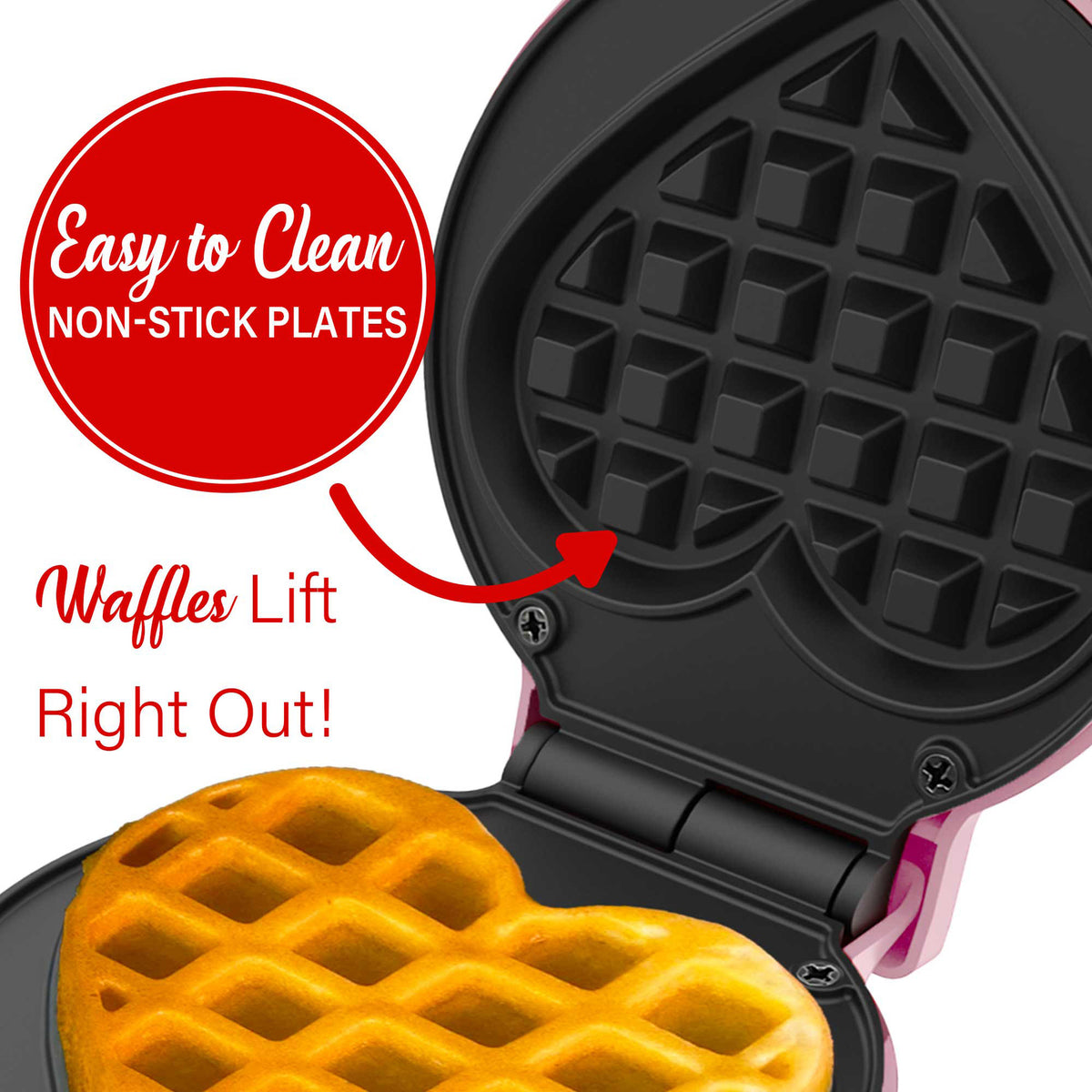 Brentwood TS-2144PK 4-Inch Heart-Shaped Mini Waffle Maker with Nonstick Plates and Cool-Touch Handle