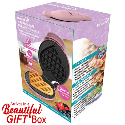 Brentwood TS-2144PK 4-Inch Heart-Shaped Mini Waffle Maker with Nonstick Plates and Cool-Touch Handle