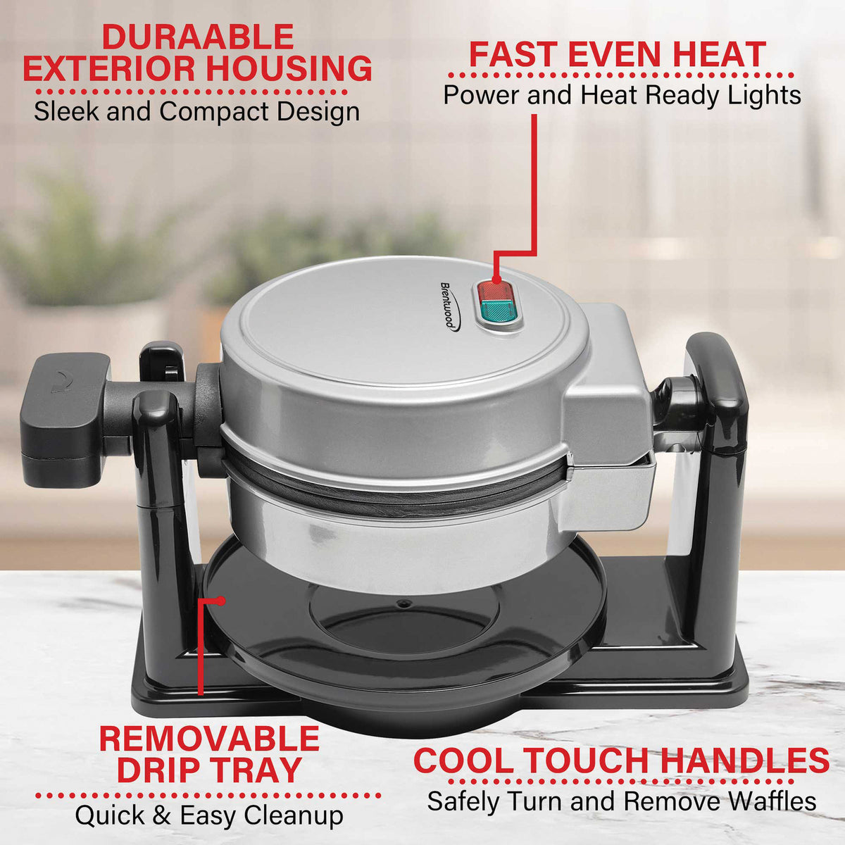 Brentwood TS-231S 5-Inch Flip Belgian Waffle Maker, Silver