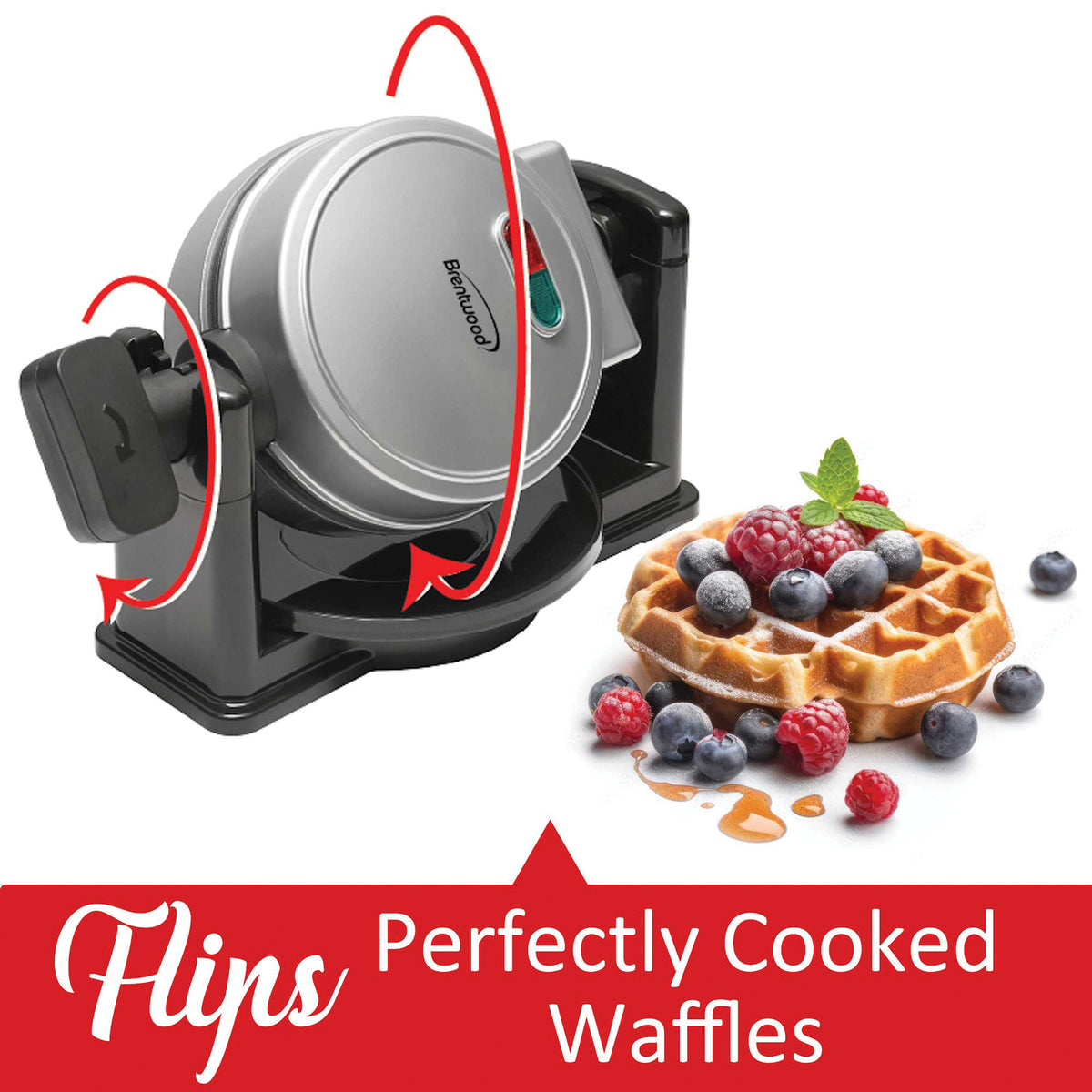 Brentwood TS-231S 5-Inch Flip Belgian Waffle Maker, Silver