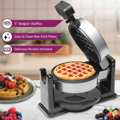 Brentwood TS-231S 5-Inch Flip Belgian Waffle Maker, Silver