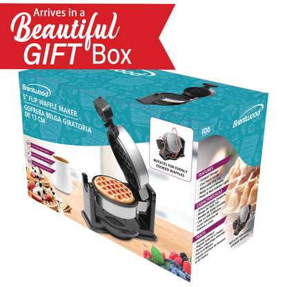Brentwood TS-231S 5-Inch Flip Belgian Waffle Maker, Silver