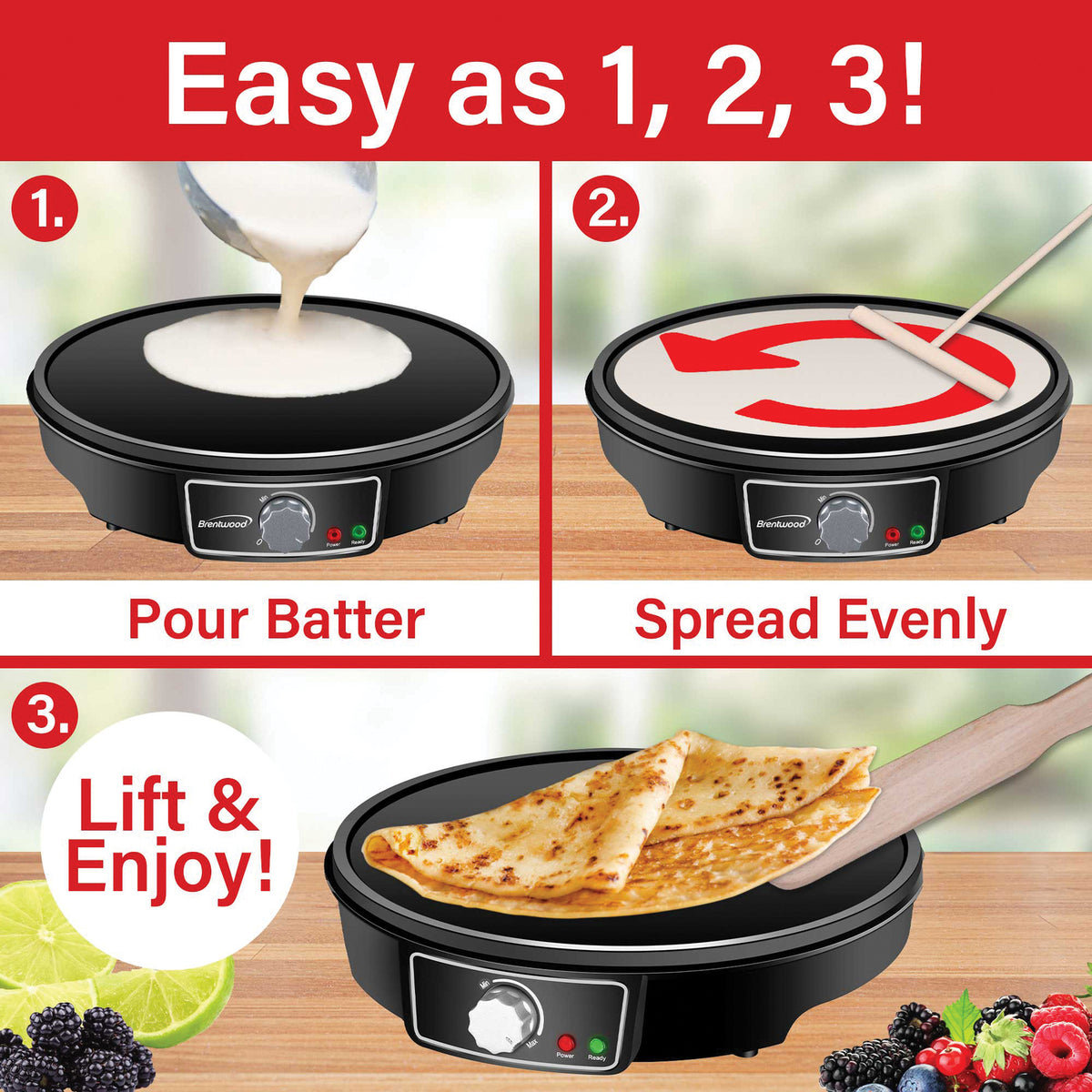 Brentwood TS-602BK 12-Inch Electric Nonstick Crepe Maker and Pancake Griddle