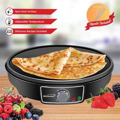 Brentwood TS-602BK 12-Inch Electric Nonstick Crepe Maker and Pancake Griddle