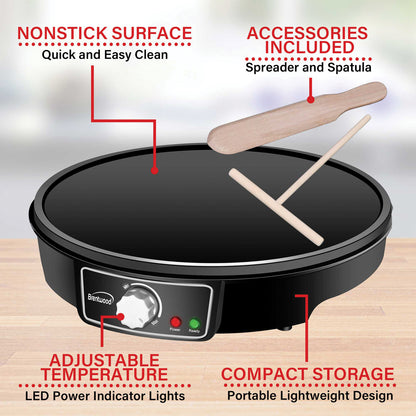 Brentwood TS-602BK 12-Inch Electric Nonstick Crepe Maker and Pancake Griddle