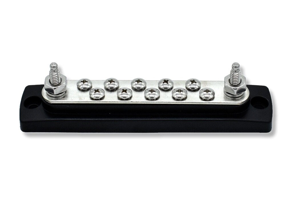 Bluewater Enterprises 312301-B-020 10-Position 150 Amp Marine Busbar with 1/4-Inch Stainless Steel Studs