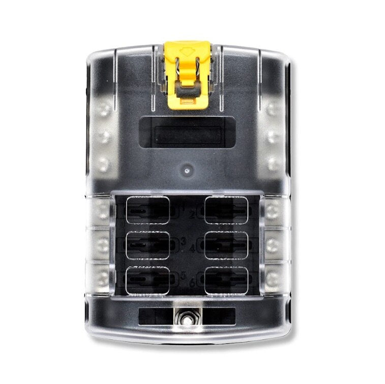 Bluewater Enterprises 3200-3003-006 6-Position ATC Marine Fuse Block with Yellow Slide and Ground Block