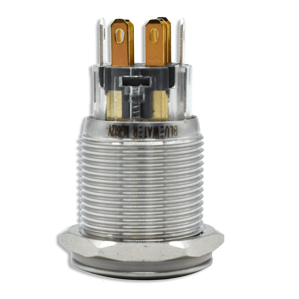 Bluewater Enterprises 9150-2100 19mm Momentary Push Button Switch with Translucent Blue Lit Face