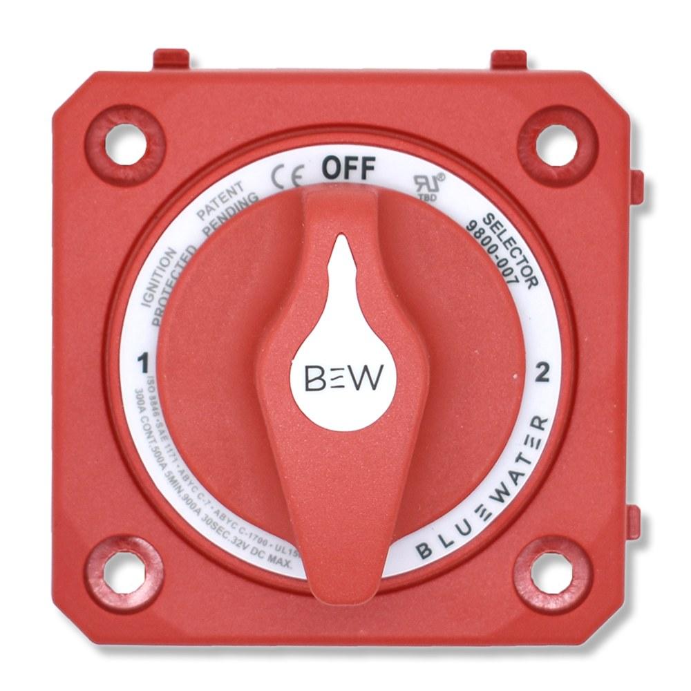 Bluewater Enterprises 9800-007-10 Off/1/2/Both Battery Selector Switch, 300A, Panel Mount, Red