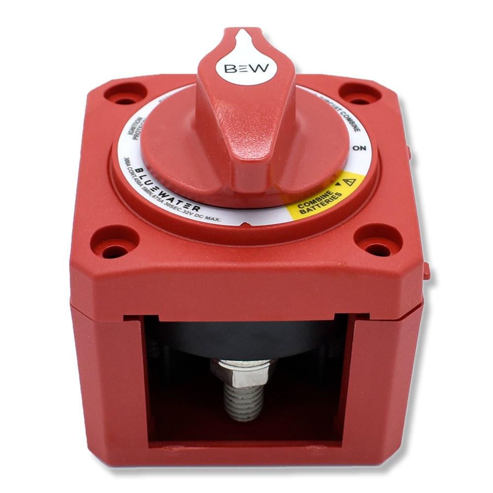 Bluewater Enterprises 9800-011-11 Dual Circuit Plus Battery Switch, Off/On/Combine, 300A, Surface Mount, Red
