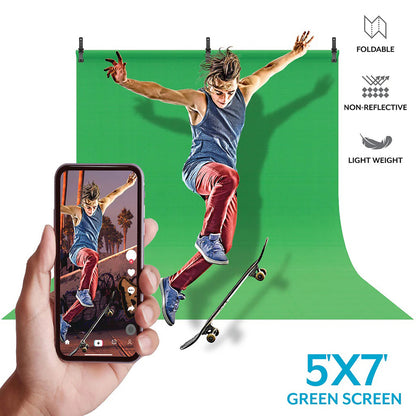 BOWER WA-CHROMA3 Green Screen Fabric Backdrop - 5 ft x 7 ft Chromakey Background for Photography and Video Production