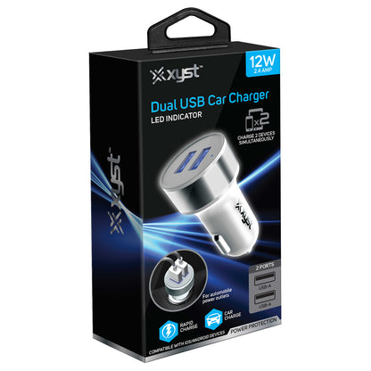 XYST(TM) XYS-CC524D 2.4 Amp USB Car Charger - Compact, Rapid Charging & Universal Compatibility