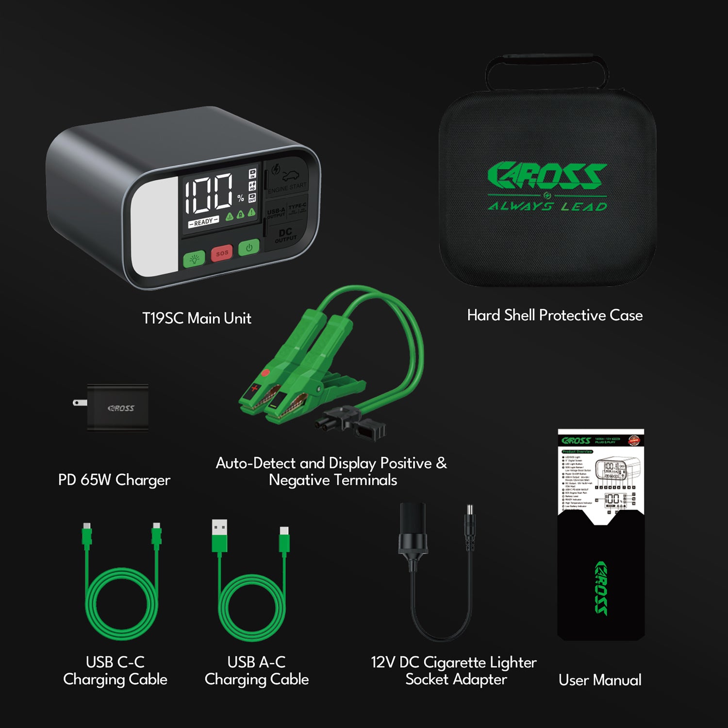 CAROSS T19SC 1600A 12V Smart Jump Starter with Power Bank and Emergency Lighting