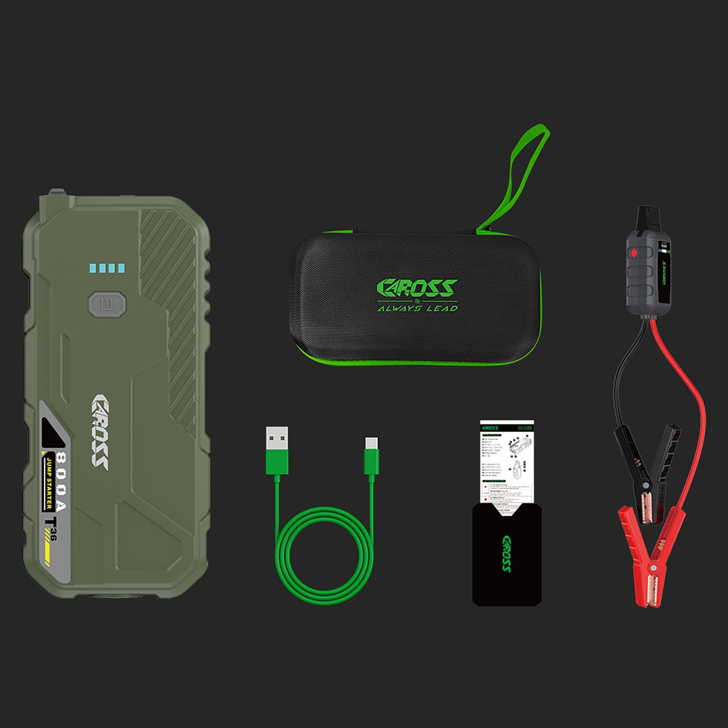 CAROSS T36G 800-Amp 12V Compact Lithium-Ion Jump Starter with Power Bank