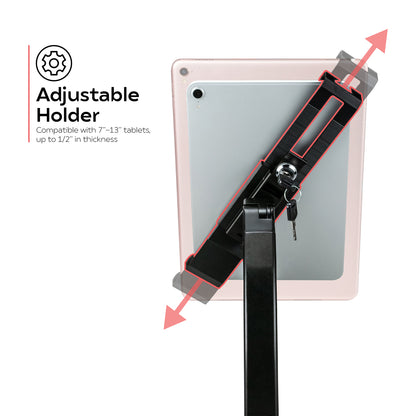 CTA DIGITAL IPD 7-13 Inch Universal Secure Tablet Kiosk Stand with Lock and Anti-Theft Cable