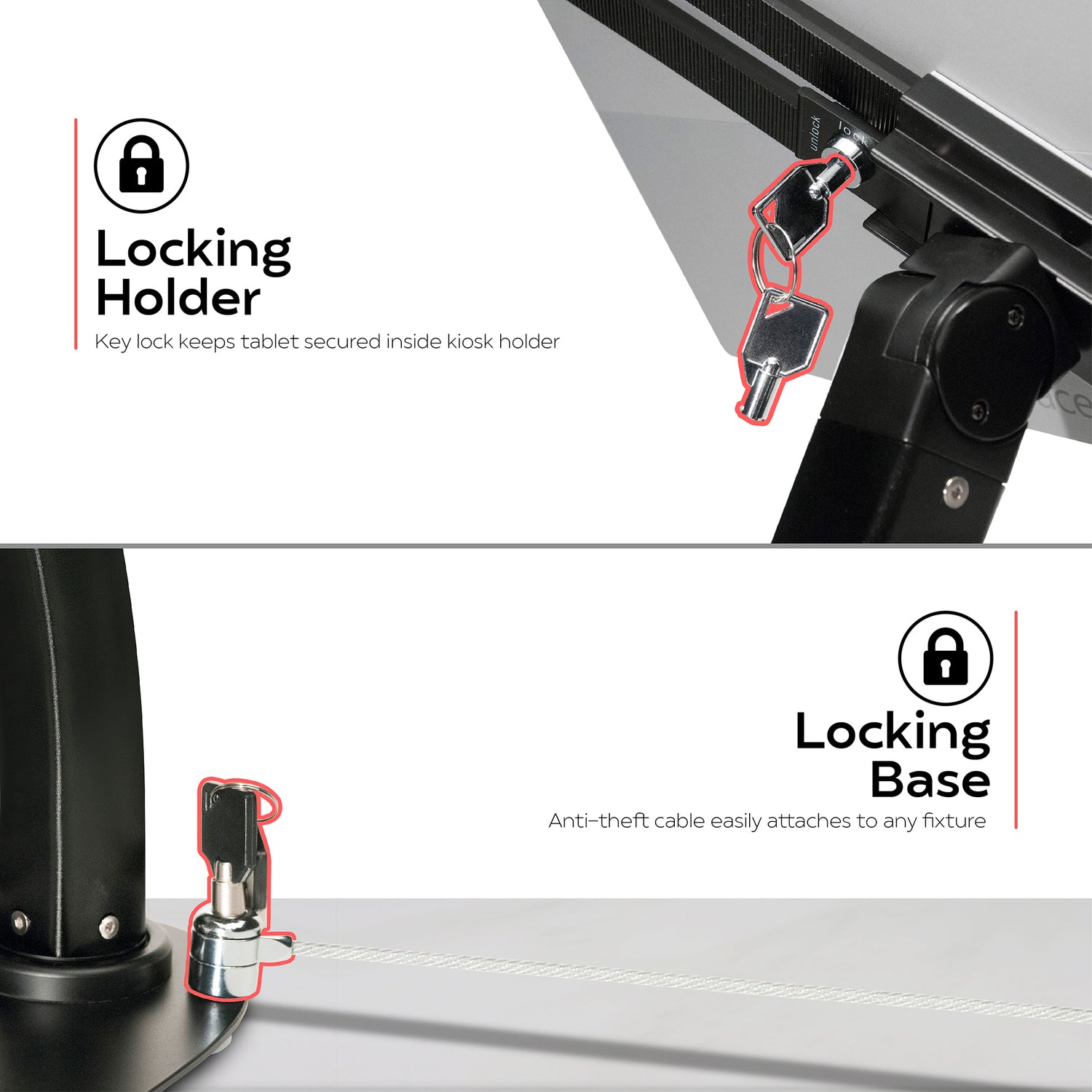 CTA DIGITAL IPD 7-13 Inch Universal Secure Tablet Kiosk Stand with Lock and Anti-Theft Cable