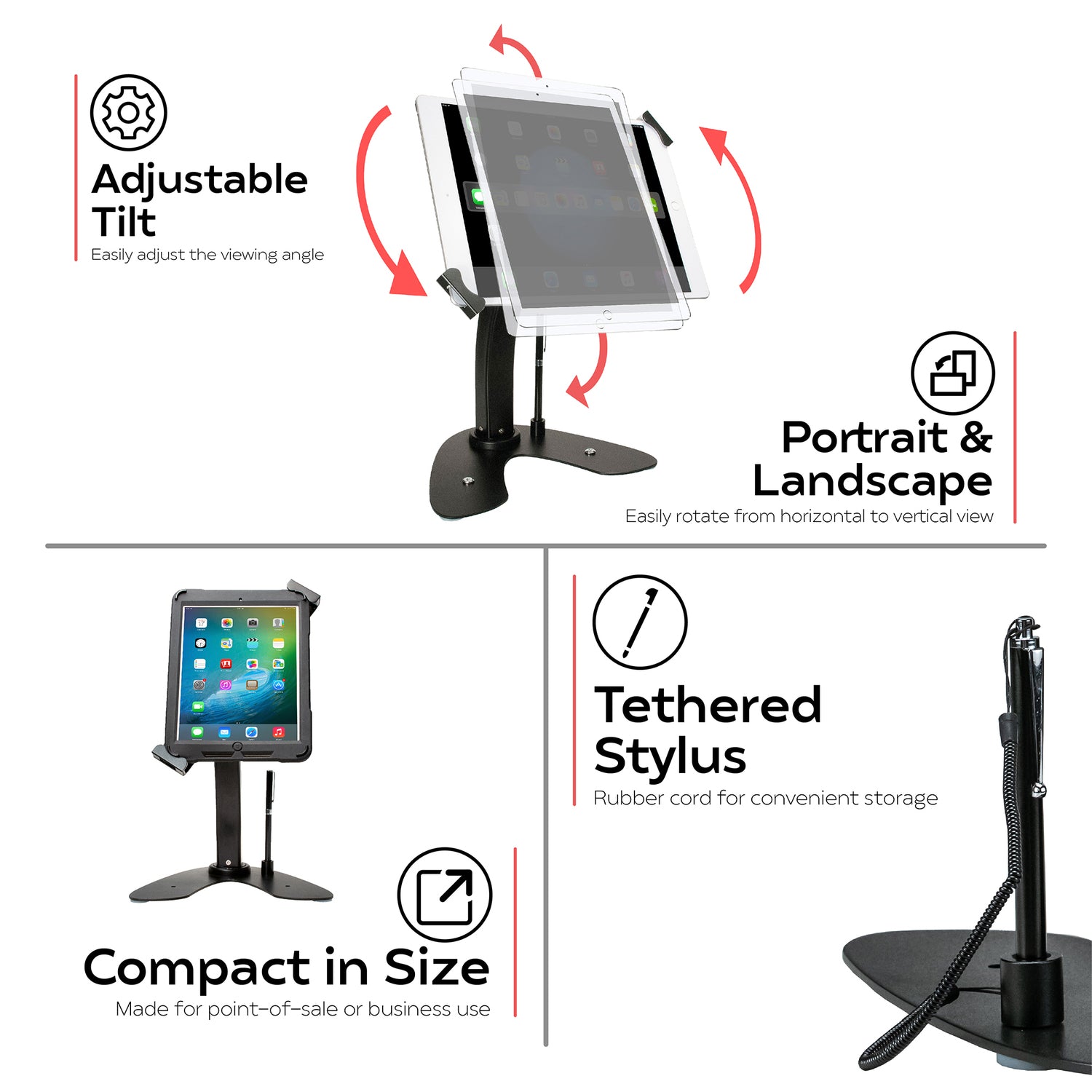 CTA DIGITAL IPD 7-13 Inch Universal Secure Tablet Kiosk Stand with Lock and Anti-Theft Cable
