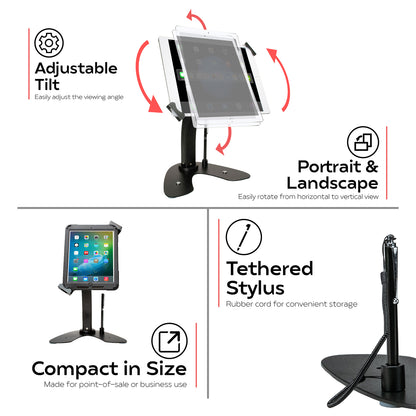 CTA DIGITAL IPD 7-13 Inch Universal Secure Tablet Kiosk Stand with Lock and Anti-Theft Cable