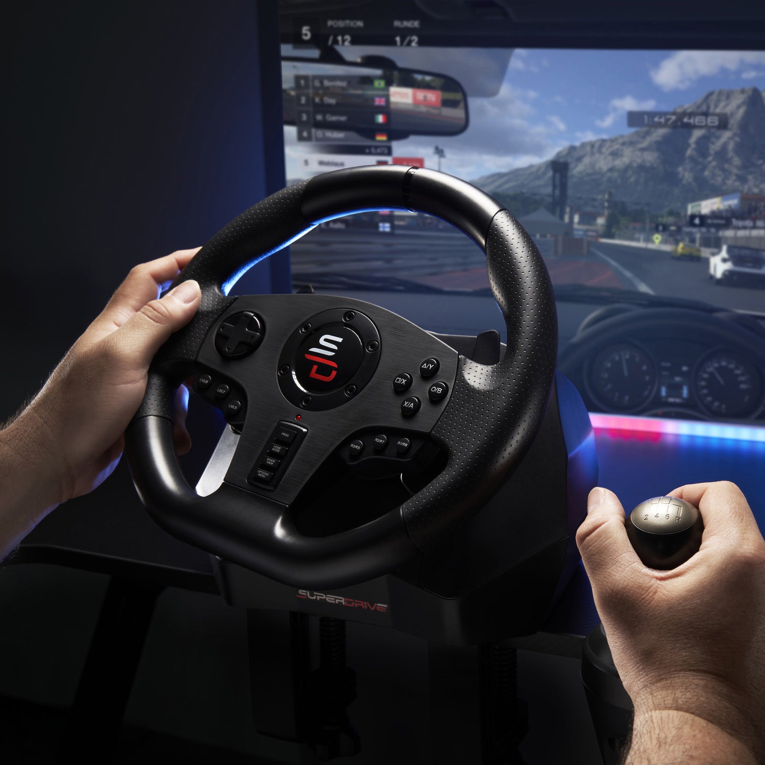 SUBSONIC GS 850-X Racing Wheel with 11-Inch Diameter, Dual-Material Grip, and 6-Speed Gear Shifter for PS4 and Xbox Series X/S