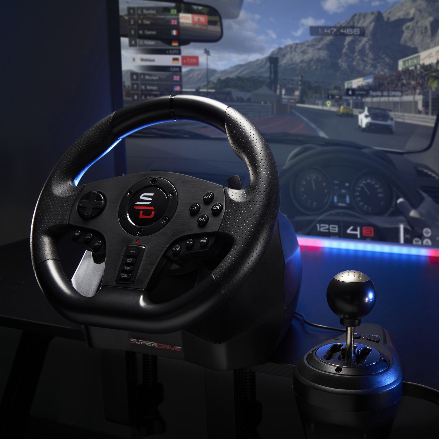 SUBSONIC GS 850-X Racing Wheel with 11-Inch Diameter, Dual-Material Grip, and 6-Speed Gear Shifter for PS4 and Xbox Series X/S