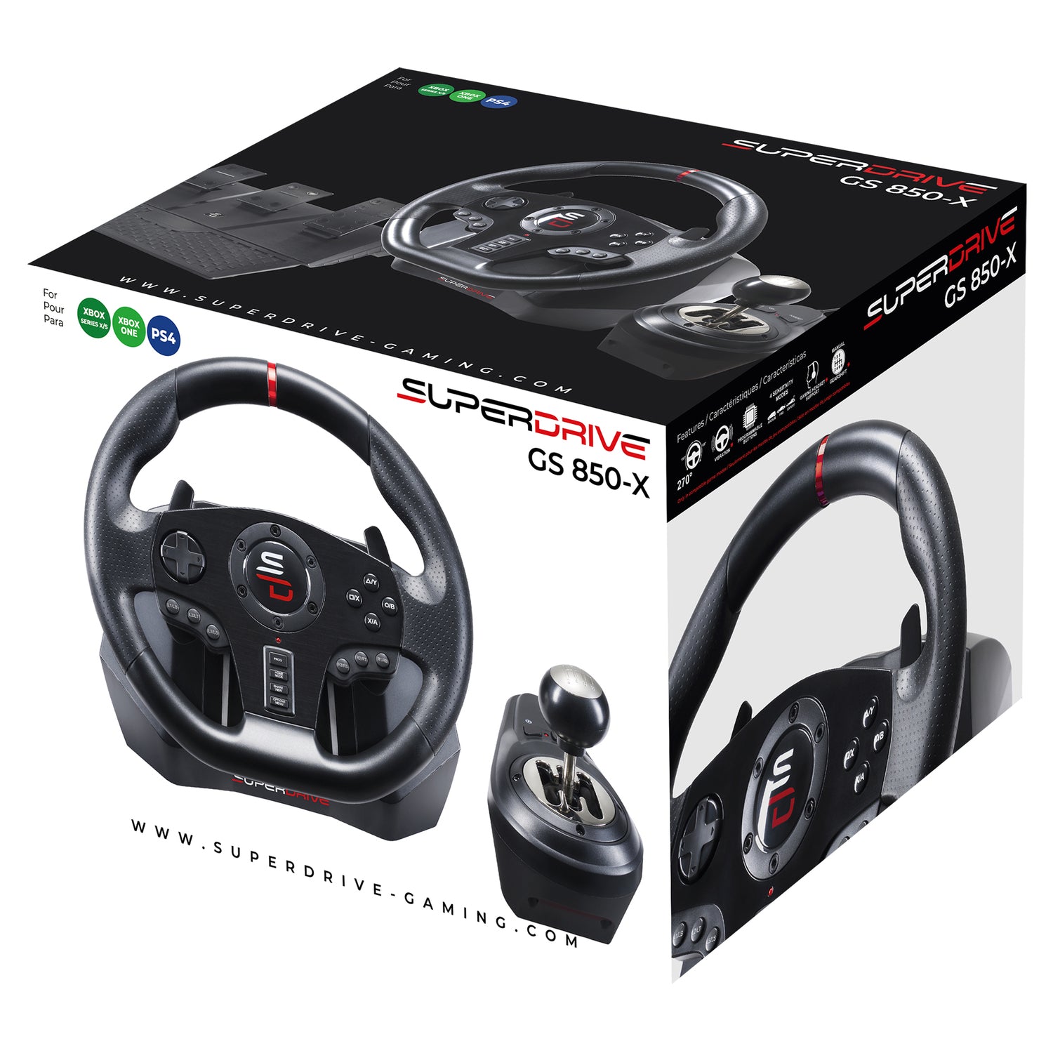 SUBSONIC GS 850-X Racing Wheel with 11-Inch Diameter, Dual-Material Grip, and 6-Speed Gear Shifter for PS4 and Xbox Series X/S