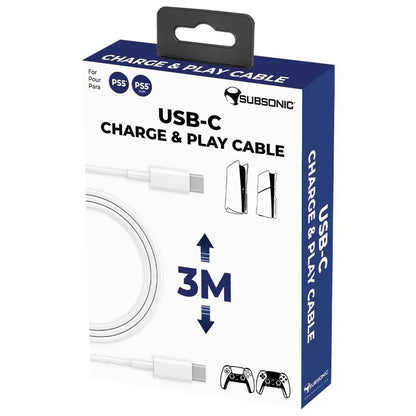 SUBSONIC PS5 Charge & Play Cable with Dual USB-C Connectors - 9.8 ft