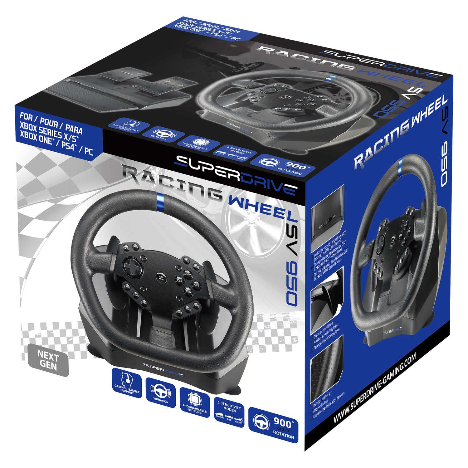 SUBSONIC SV 950 Racing Wheel with 3-Spoke Wired Design for PS4, Xbox One, Series XS & PC