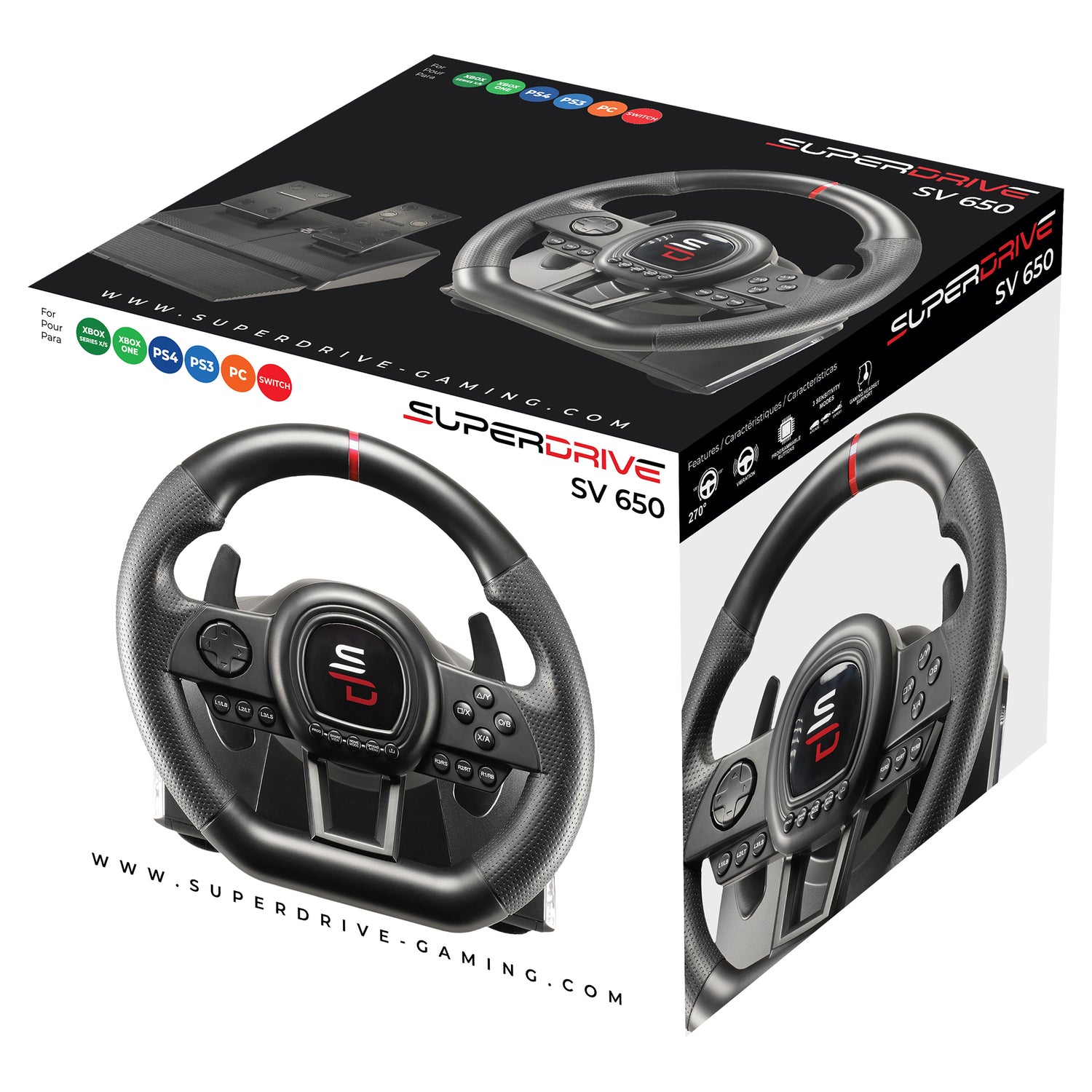 SUBSONIC SV 650 Racing Wheel with Pedals – Wired Gaming Steering Wheel for PS4, Xbox One, Nintendo Switch, and PC