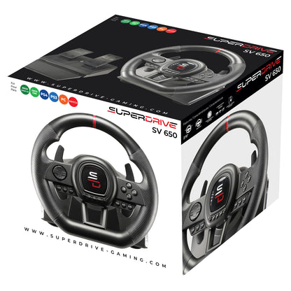 SUBSONIC SV 650 Racing Wheel with Pedals – Wired Gaming Steering Wheel for PS4, Xbox One, Nintendo Switch, and PC