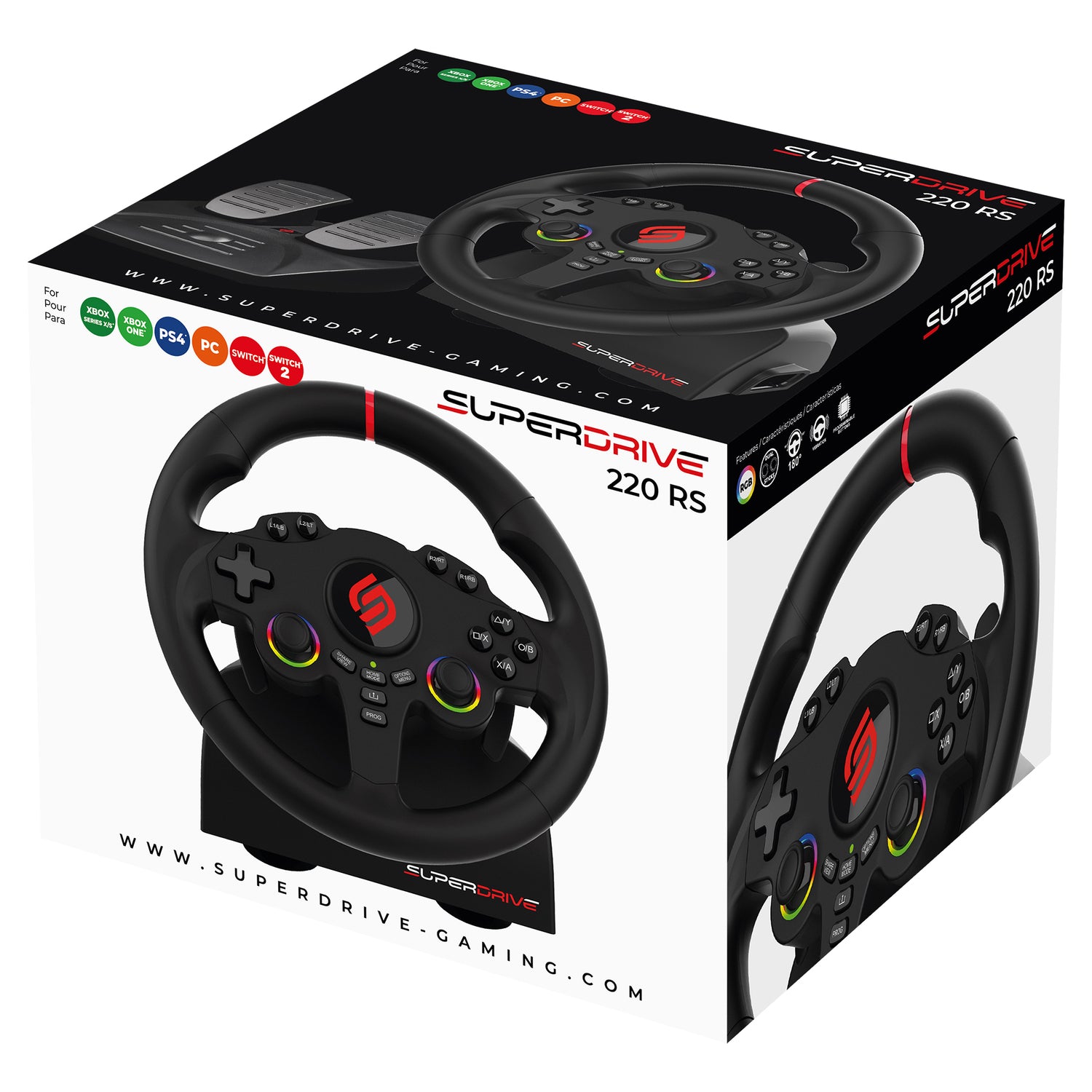 SUBSONIC 220 RS Racing Wheel with 3-Spoke Wired Design for PS4, Xbox One, Nintendo Switch, and PC