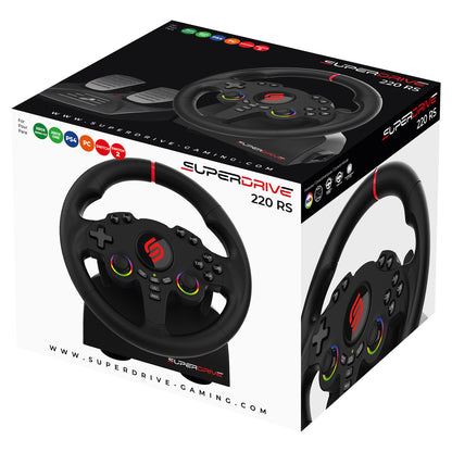 SUBSONIC 220 RS Racing Wheel with 3-Spoke Wired Design for PS4, Xbox One, Nintendo Switch, and PC