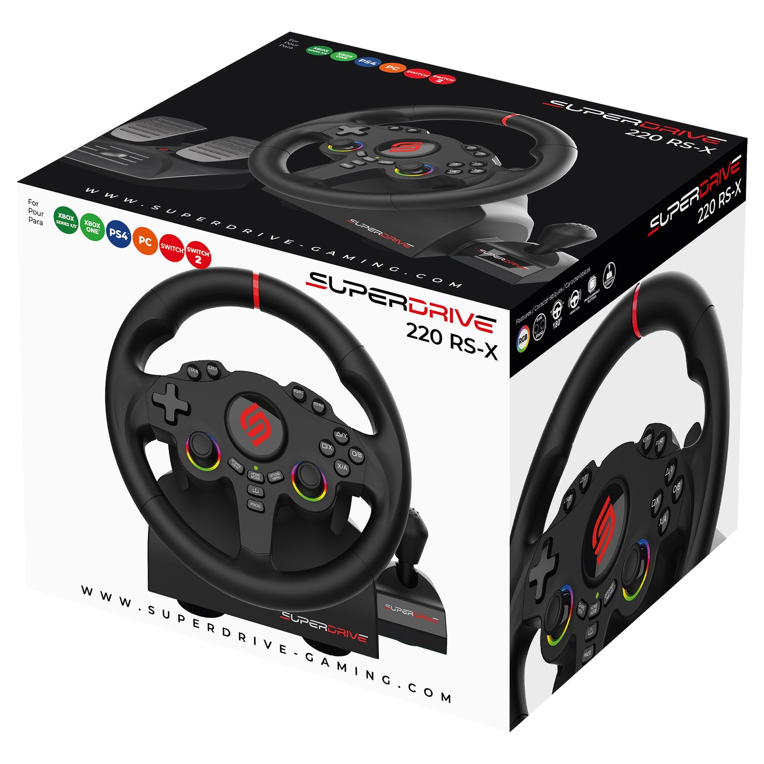 SUBSONIC 220RS-X Racing Wheel with 11-Inch Diameter and Dual Vibration Motors for PS4, Xbox, Switch, and PC